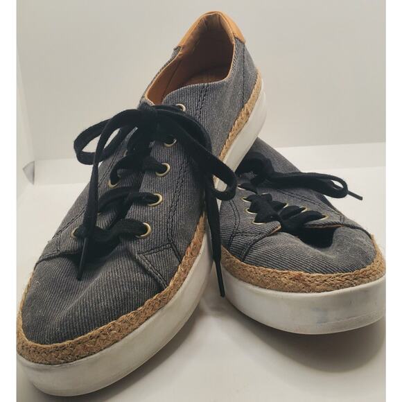 Reef Women's Size 8 Blue Lace-up Denim Sneakers Jute Edge Cork Sole Style C15360 - Picture 1 of 8